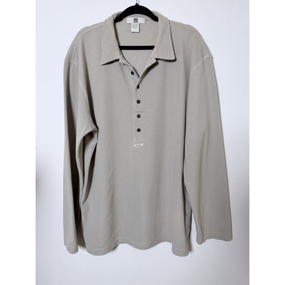Vintage Y2K Marithe Francois Girbaud Men XL Beige Cotton Knit Henley Polo 2005